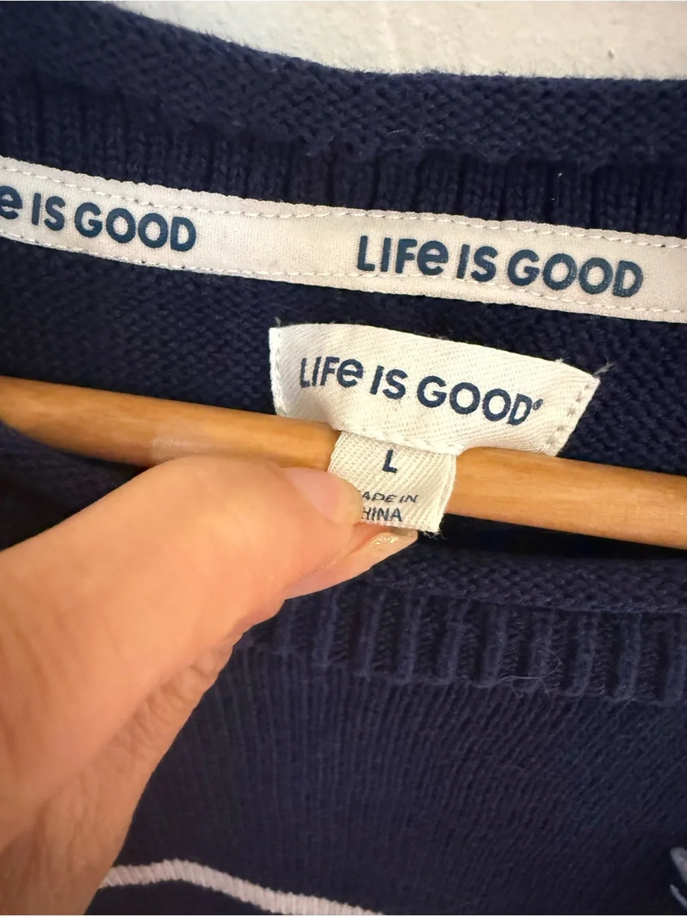 Life Is Good Women’s Navy Striped Knit Sweater & Shorts Set Size Large